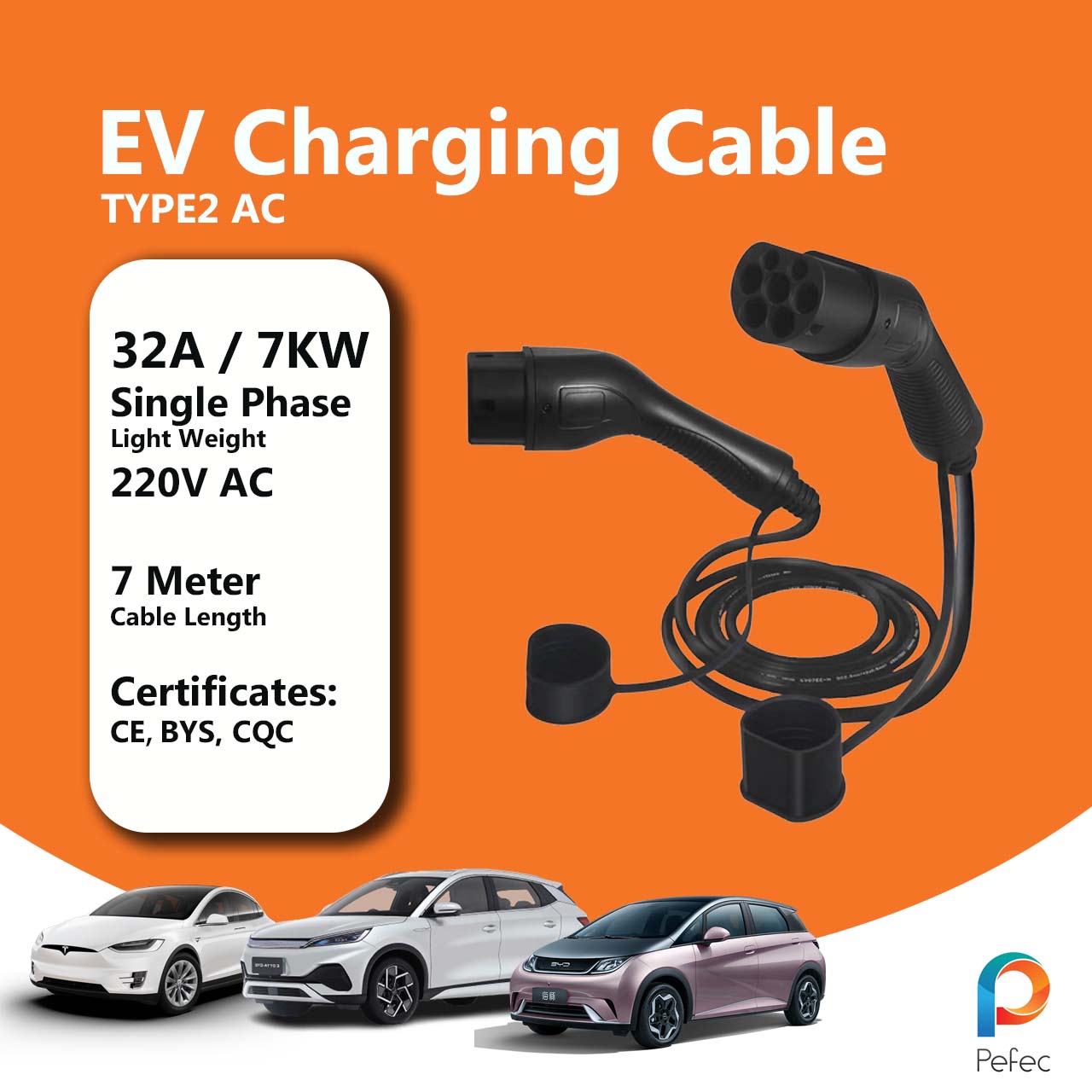TYPE 2 to TYPE 2 EV charging cable 32A