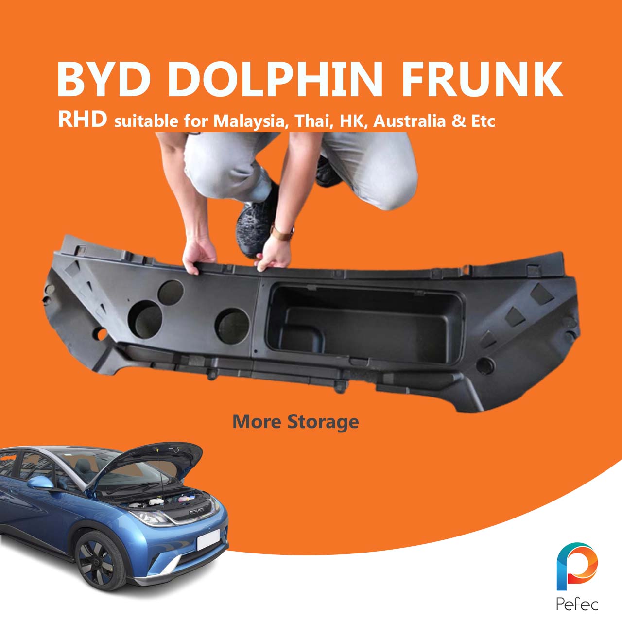 BYD Dolphin RHD Frunk Car Interior Storage Box Organizer Front