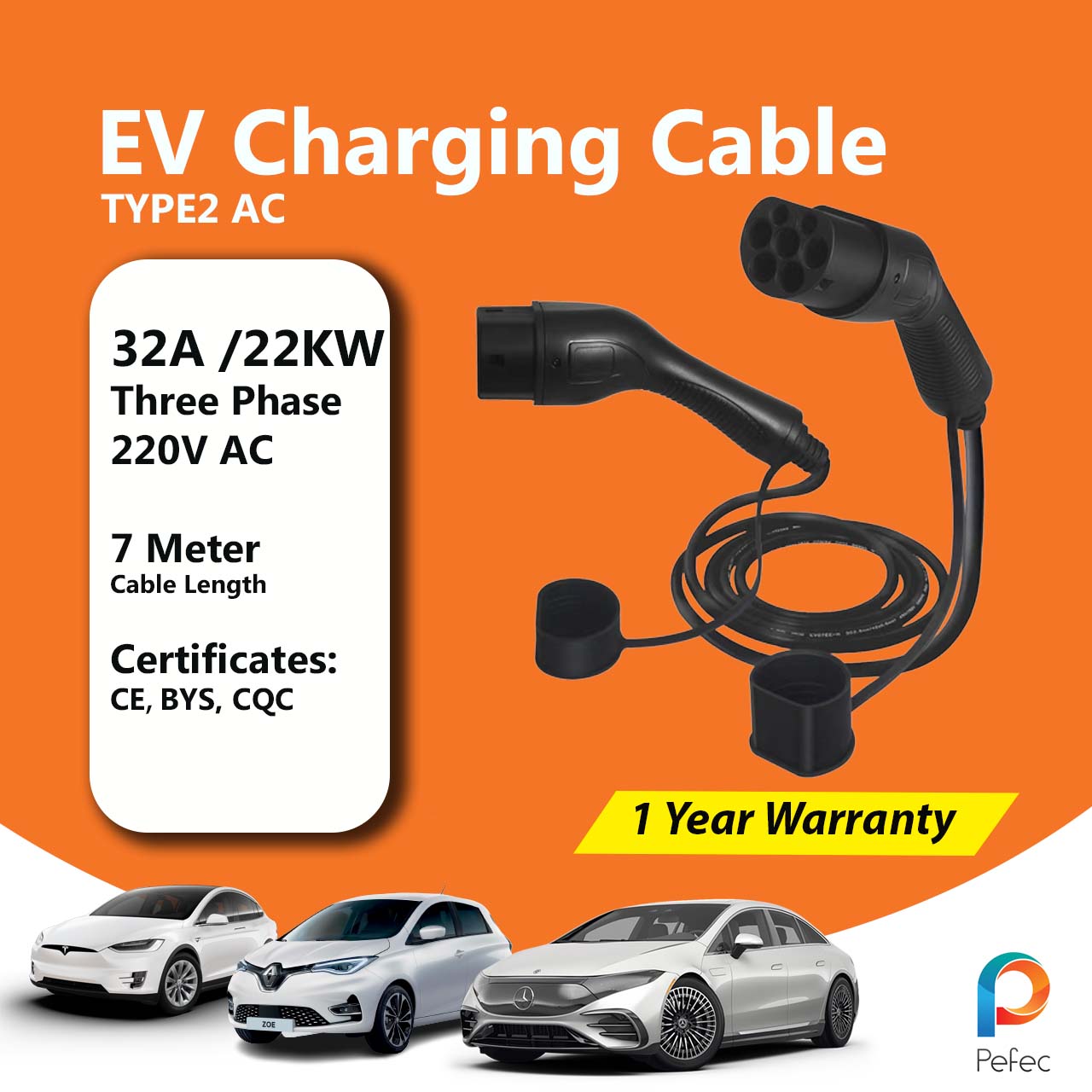 EV charging cable type 2 Tesla Porsche Taycan 22kw Public Charger Cable